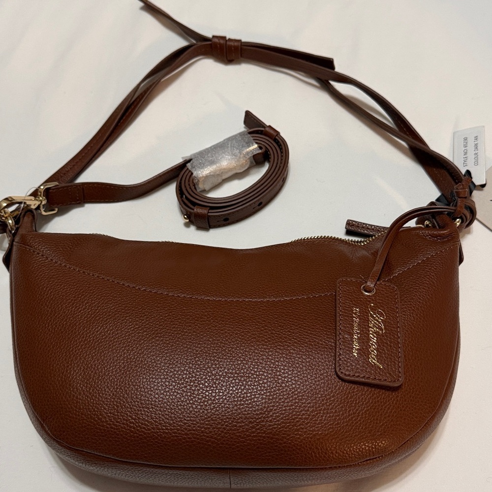 Ashwood East West Genuine Leather Dark Tan/Brown Leather Shoulder Bag NWT